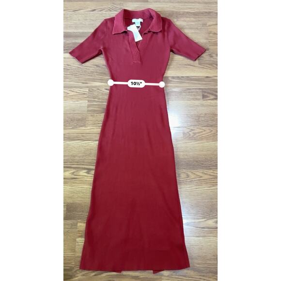 Caroline Constas Red Dress Knit Midi bodycon Crochet Collar size M - Picture 2 of 11